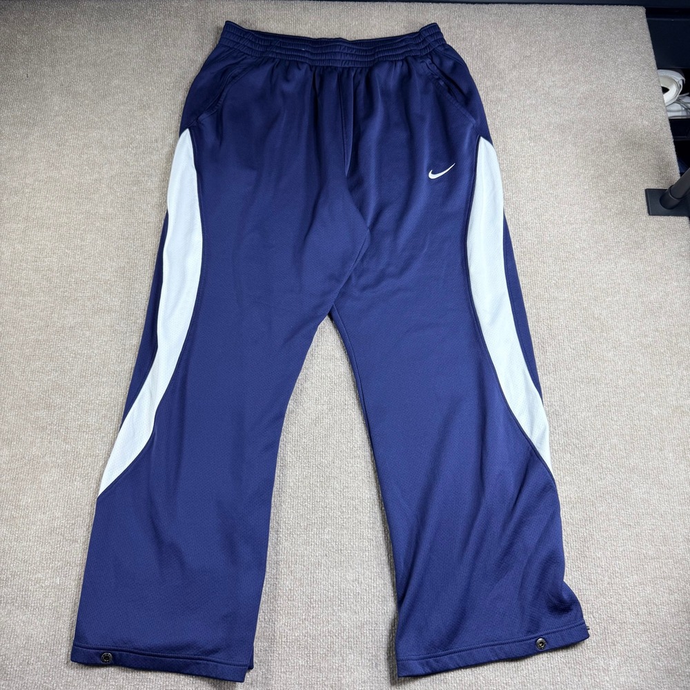 Nike Team Fit Dry Mens XXL Navy Blue White Side Stripe Snap Hem Track Pants